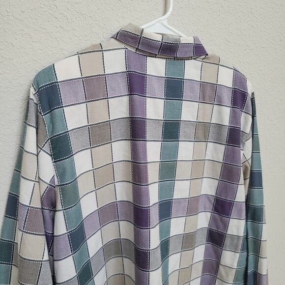 Alfred Dunner Button Up Shirt Womens 14 Floral Check Plaid Purple Embroidered - Picture 12 of 13